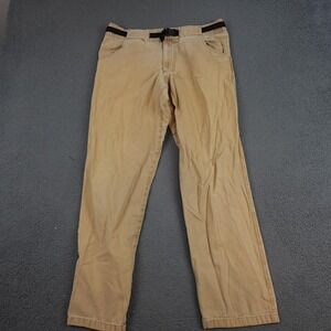 Prana Pants Mens Large Beige Twill Climbing Hiking Built In Belt Made USA Khaki